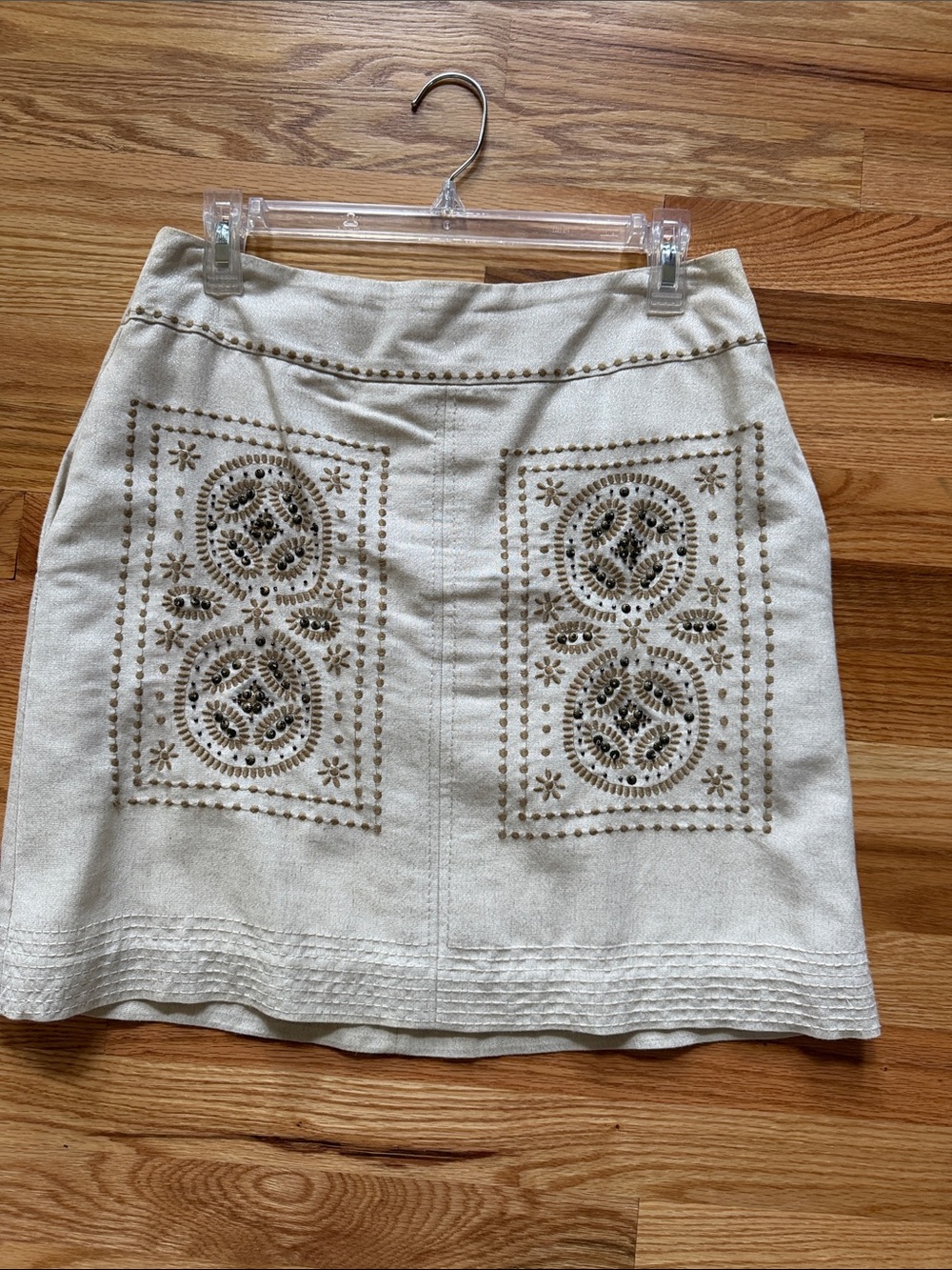 Floreat Cream Eyelet-Embroidered and beaded Mini Skirt- amazing with tall boot!